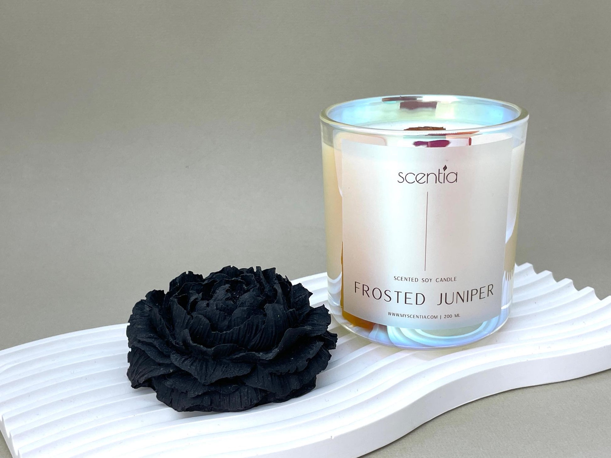 frosted juniper soy wax candle with wood wick